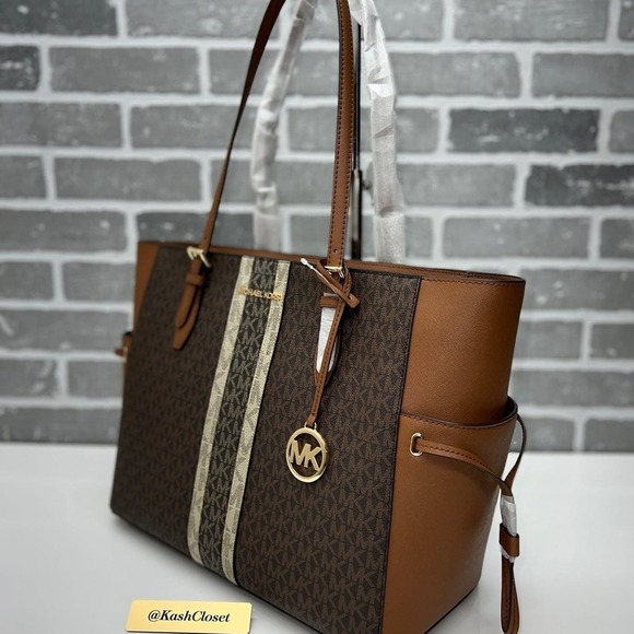 Michael Kors Gilly Tote Large Color Block Leather MK Logo Tote Bag Luggage Multi - Picture 3 of 11